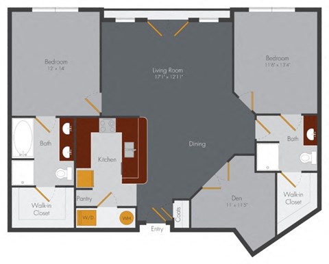 Floor plan for 2 beds, 2 baths, 1321 sqft